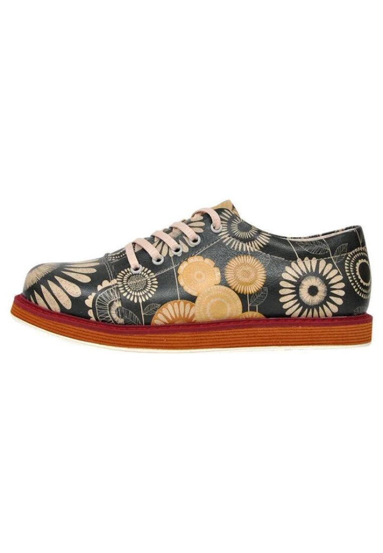 Women Vegan Leather Black Sneakers - A Bouquet of Sun Design