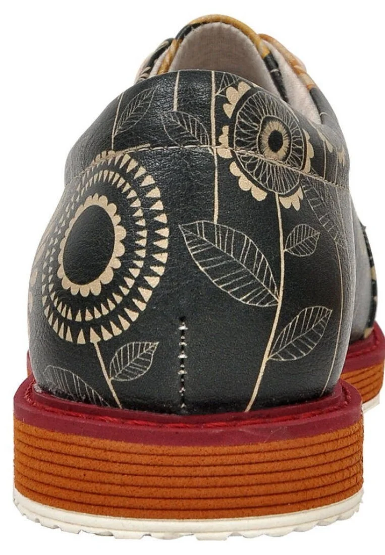 Women Vegan Leather Black Sneakers - A Bouquet of Sun Design