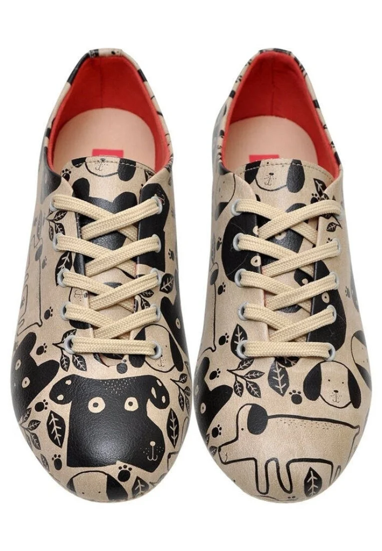 Women Vegan Leather Black Sneakers - Dog Rules Design