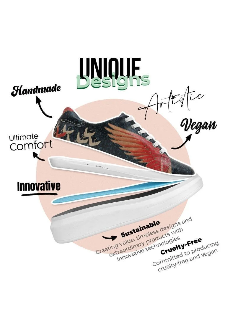 Women Vegan Leather Black Sneakers - We Rise, We Heal Design
