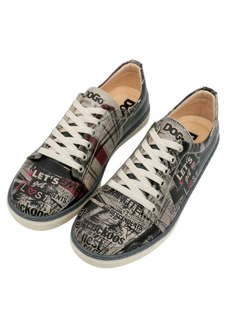 Women Vegan Leather Black Sneakers - Let's Get Lost Design