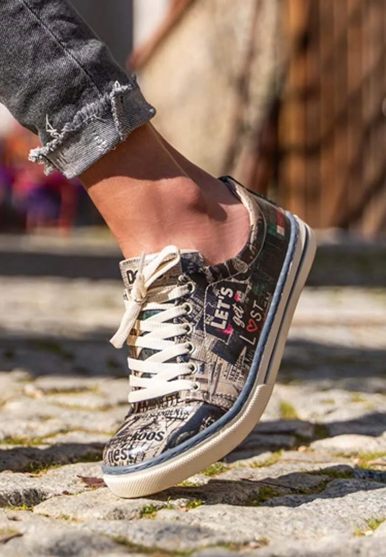 Women Vegan Leather Black Sneakers - Let's Get Lost Design