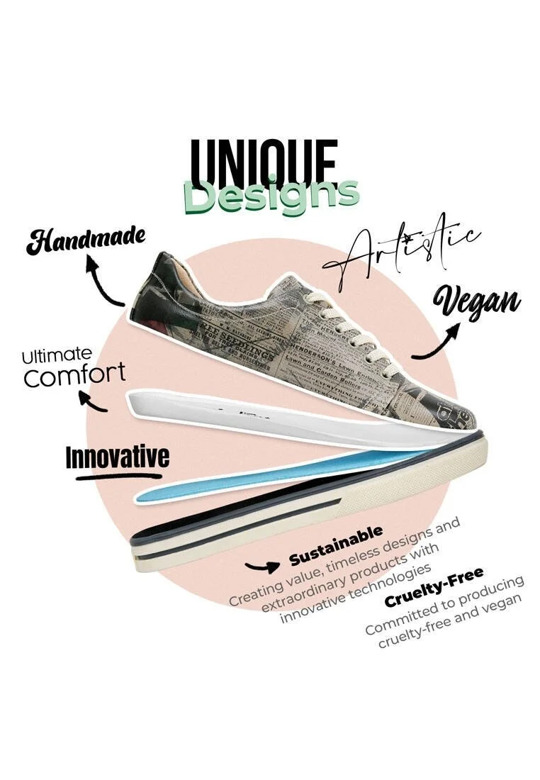 Women Vegan Leather Black Sneakers - Let's Get Lost Design