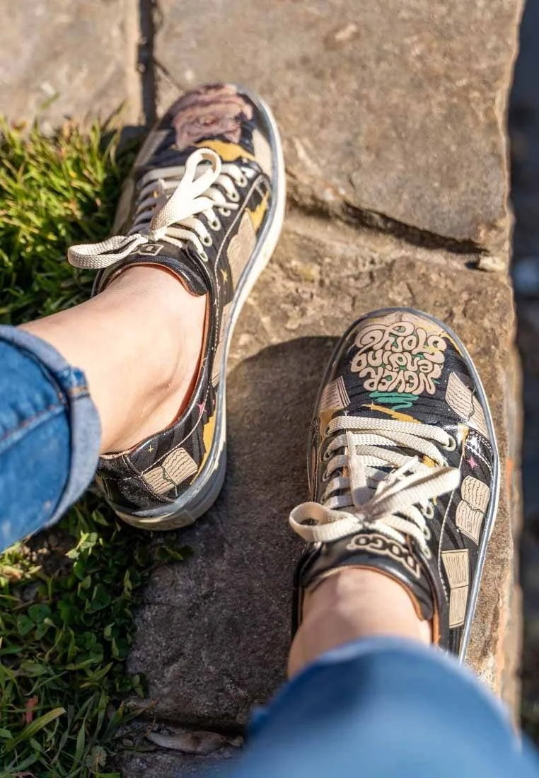 Women Vegan Leather Black Sneakers - Never Ending Story Design
