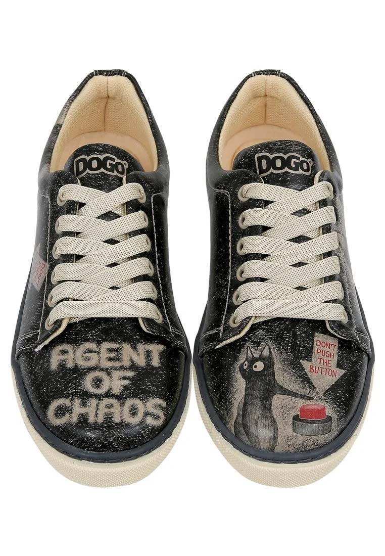 Women Vegan Leather Black Sneakers - Agent of Chaos Design