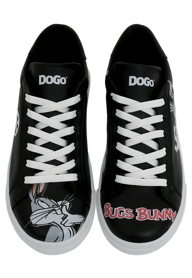 Women Vegan Leather Black Sneakers - Warner Bros What's Up Doc? Bugs Bunny Design