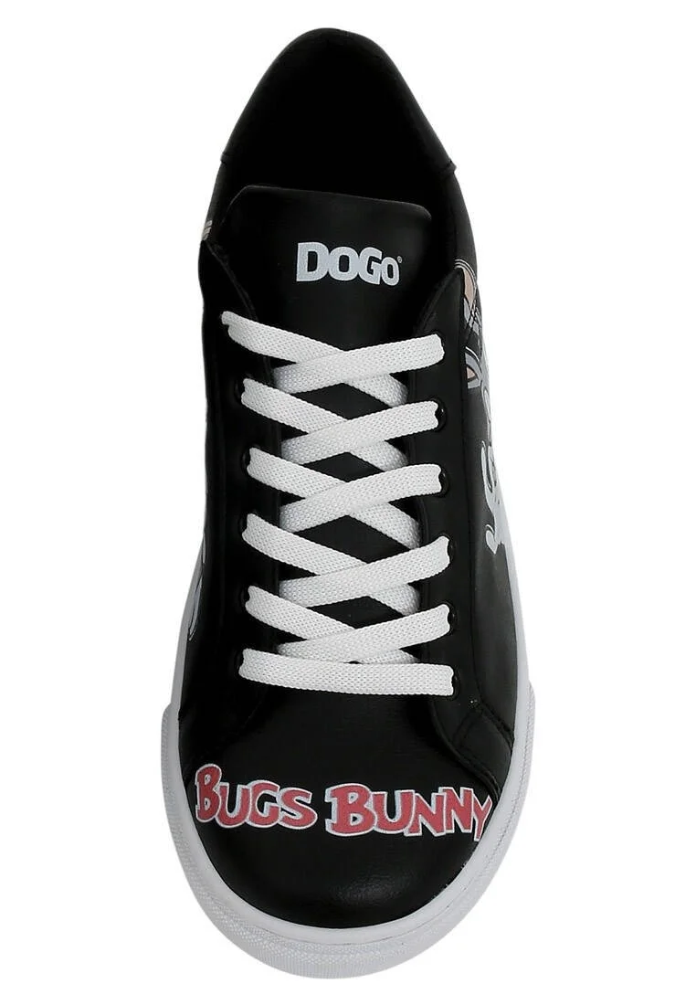 Women Vegan Leather Black Sneakers - Warner Bros What's Up Doc? Bugs Bunny Design