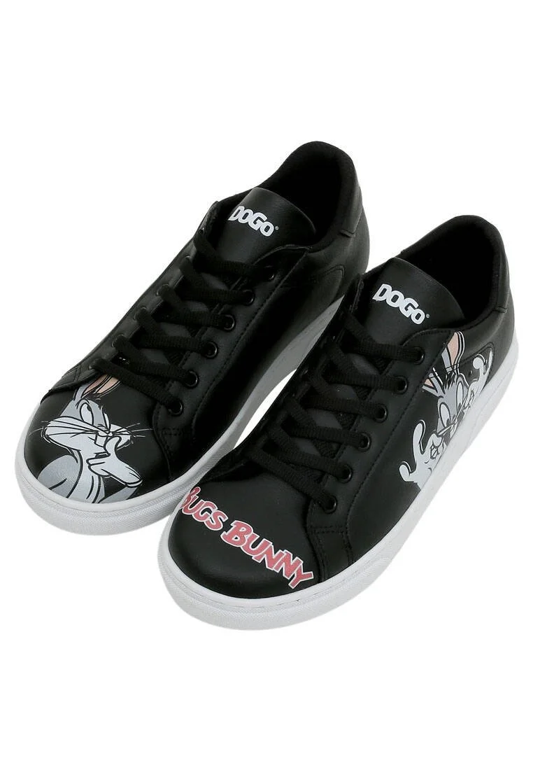 Women Vegan Leather Black Sneakers - Warner Bros What's Up Doc? Bugs Bunny Design