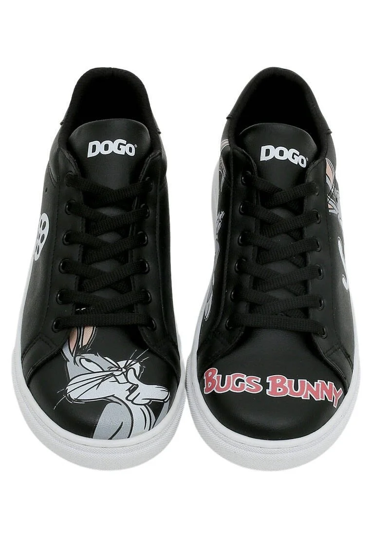Women Vegan Leather Black Sneakers - Warner Bros What's Up Doc? Bugs Bunny Design