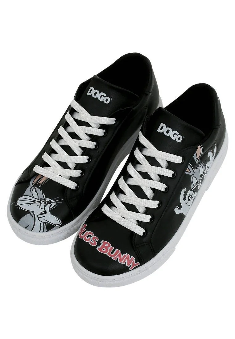 Women Vegan Leather Black Sneakers - Warner Bros What's Up Doc? Bugs Bunny Design