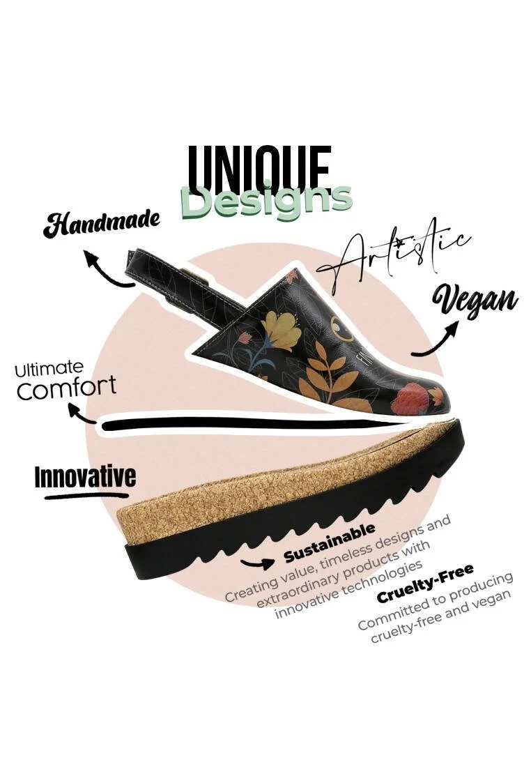 Women Vegan Leather Black Wedge Sandals - Find the Cat Design