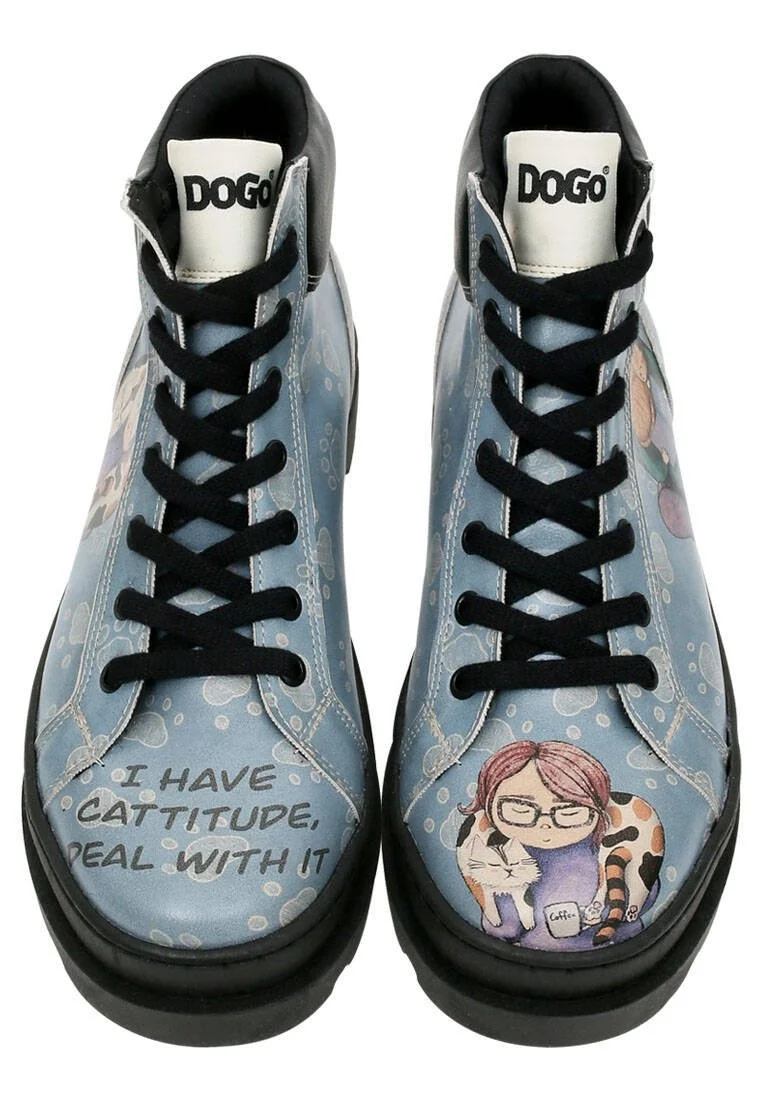 Women Vegan Leather Blue Boots - I Have Cattitude Design