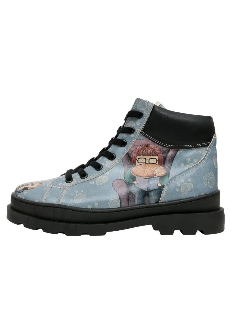 Women Vegan Leather Blue Boots - I Have Cattitude Design