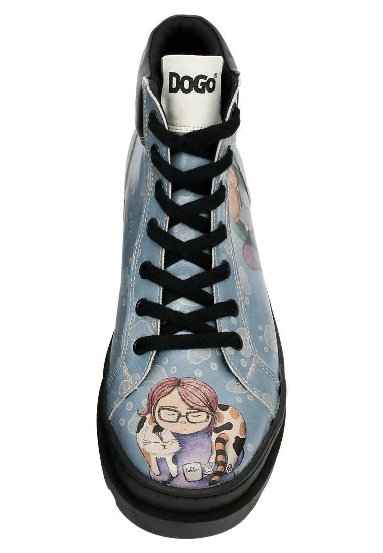 Women Vegan Leather Blue Boots - I Have Cattitude Design