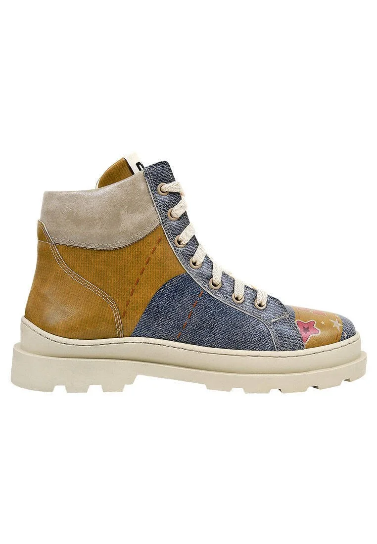 Women Vegan Leather Blue Boots - Dare Bright Design