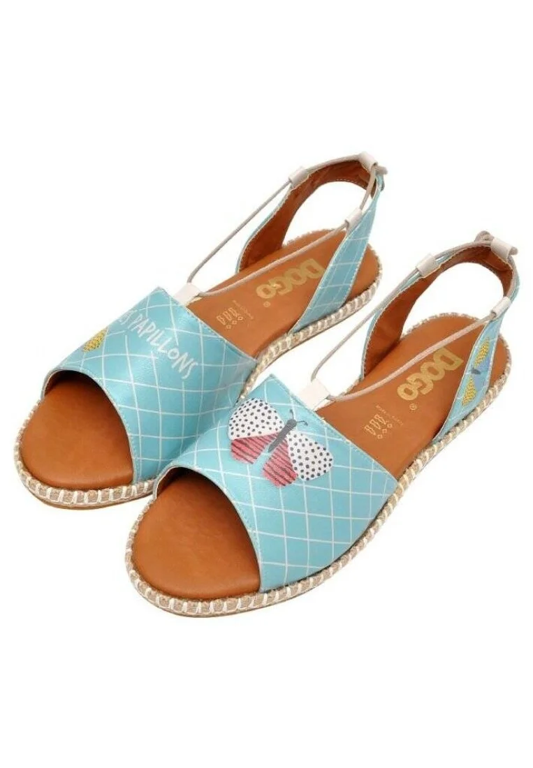 Women Vegan Leather Blue Lace Up Sandals - Les Papillons Design