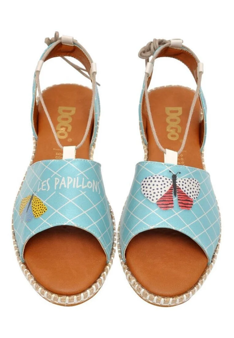 Women Vegan Leather Blue Lace Up Sandals - Les Papillons Design