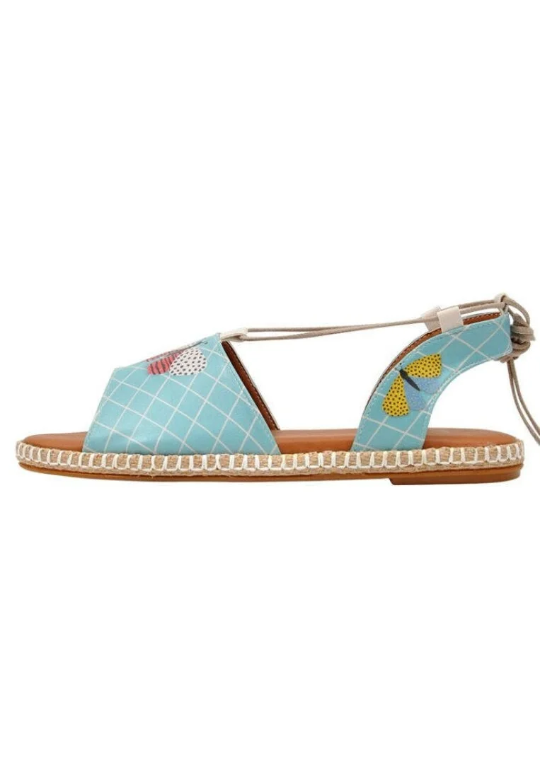 Women Vegan Leather Blue Lace Up Sandals - Les Papillons Design