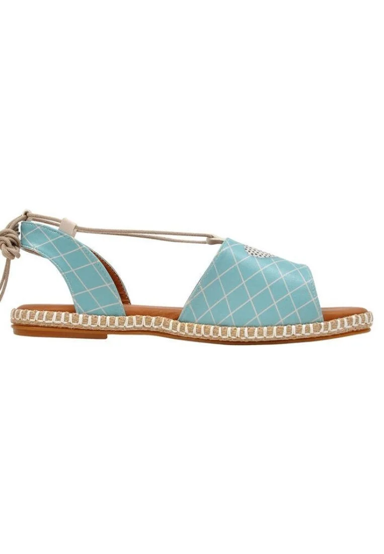 Women Vegan Leather Blue Lace Up Sandals - Les Papillons Design