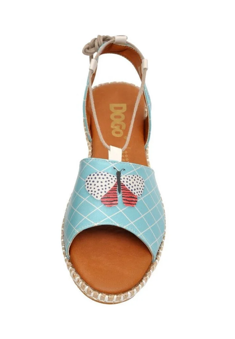 Women Vegan Leather Blue Lace Up Sandals - Les Papillons Design