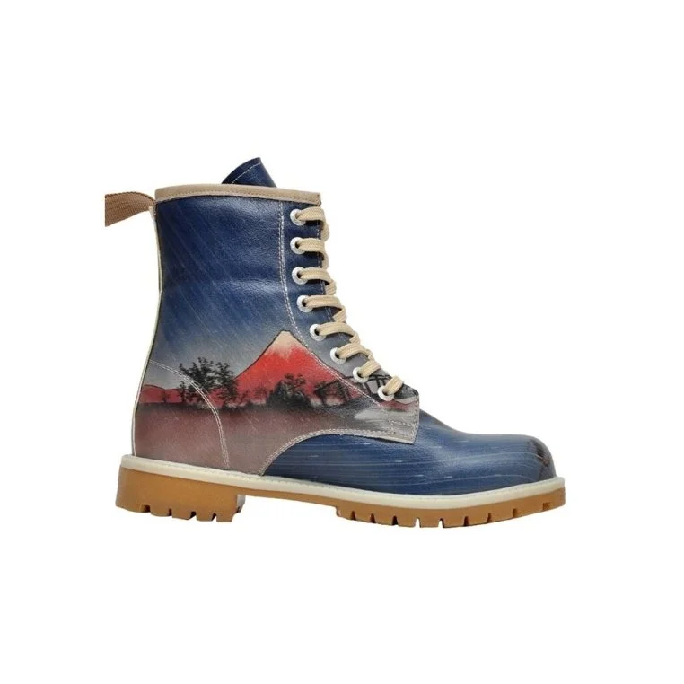 Women Vegan Leather Blue Long Boots - Fuji Bridge Design