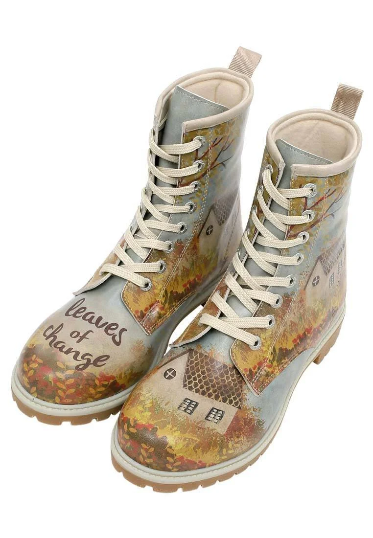Women Vegan Leather Blue Long Boots - Leaves of Change Design