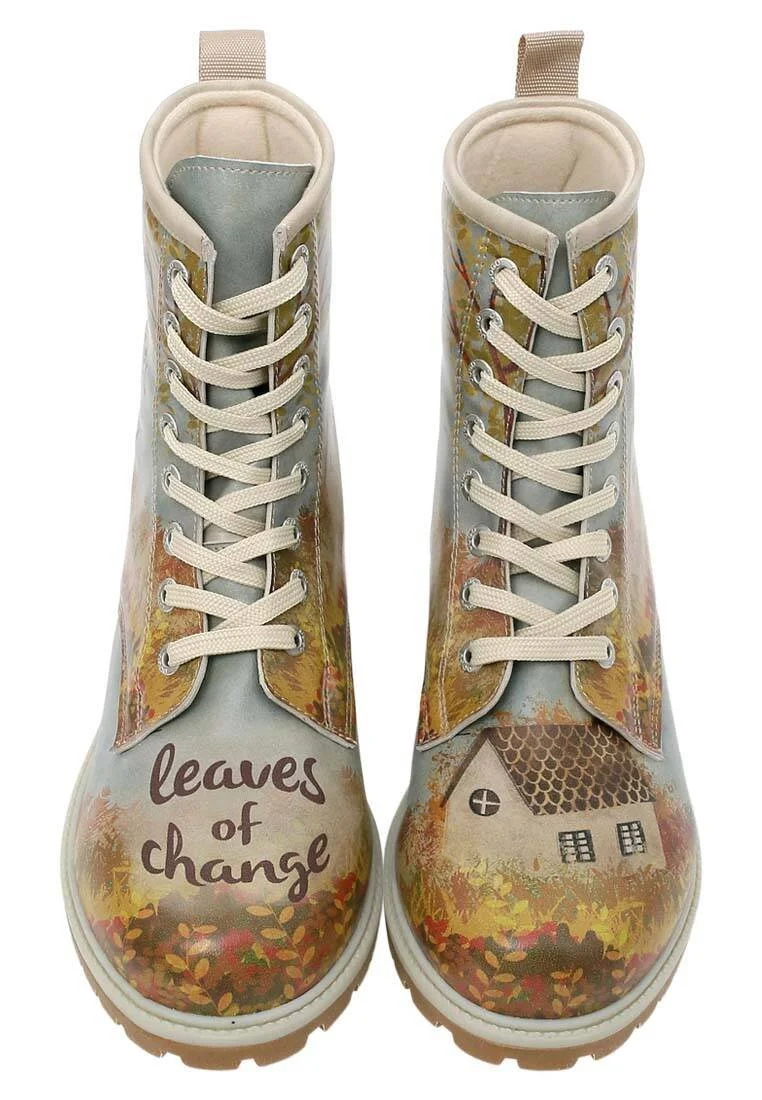 Women Vegan Leather Blue Long Boots - Leaves of Change Design