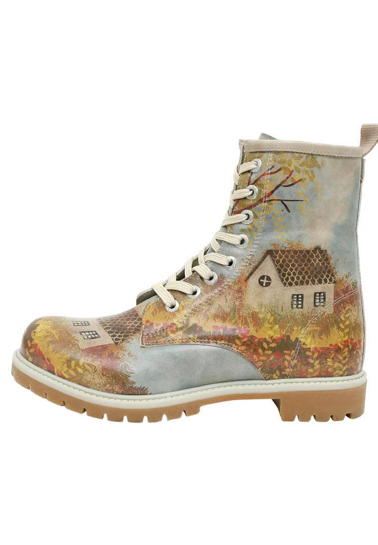 Women Vegan Leather Blue Long Boots - Leaves of Change Design