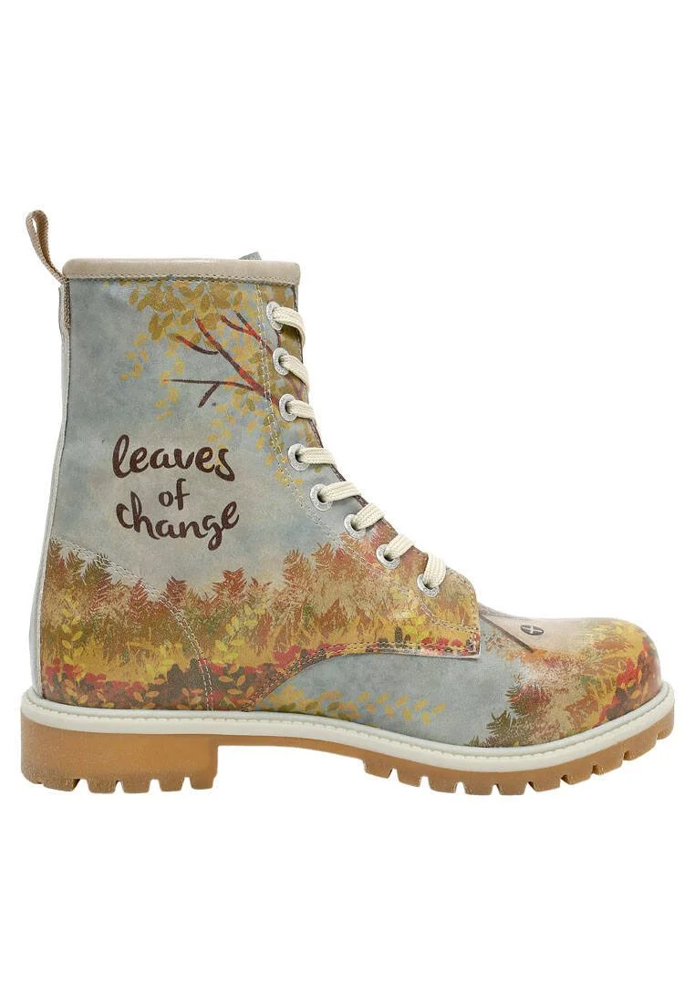 Women Vegan Leather Blue Long Boots - Leaves of Change Design