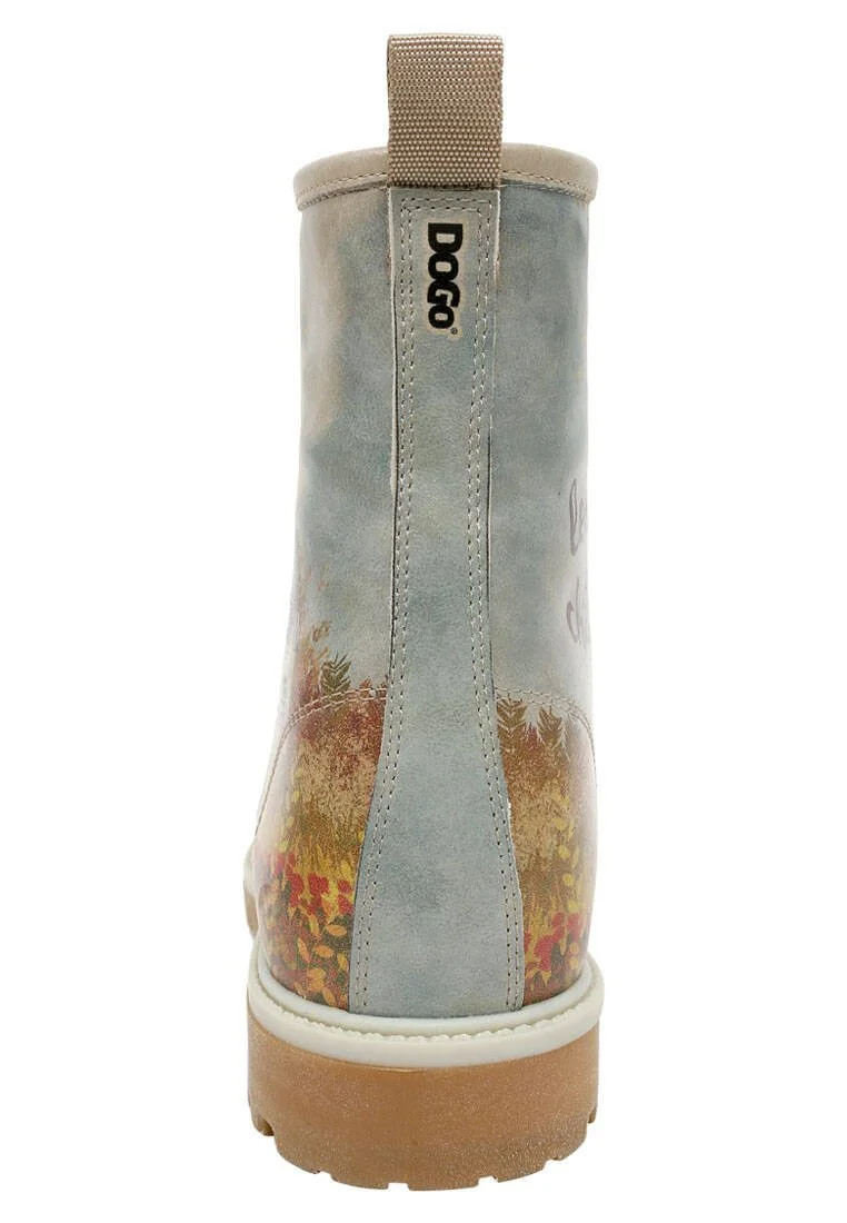 Women Vegan Leather Blue Long Boots - Leaves of Change Design