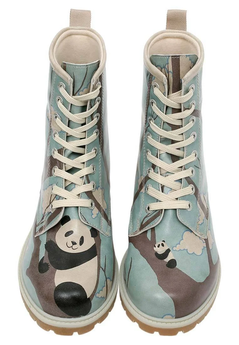 Women Vegan Leather Blue Long Boots - Panda Hug Design