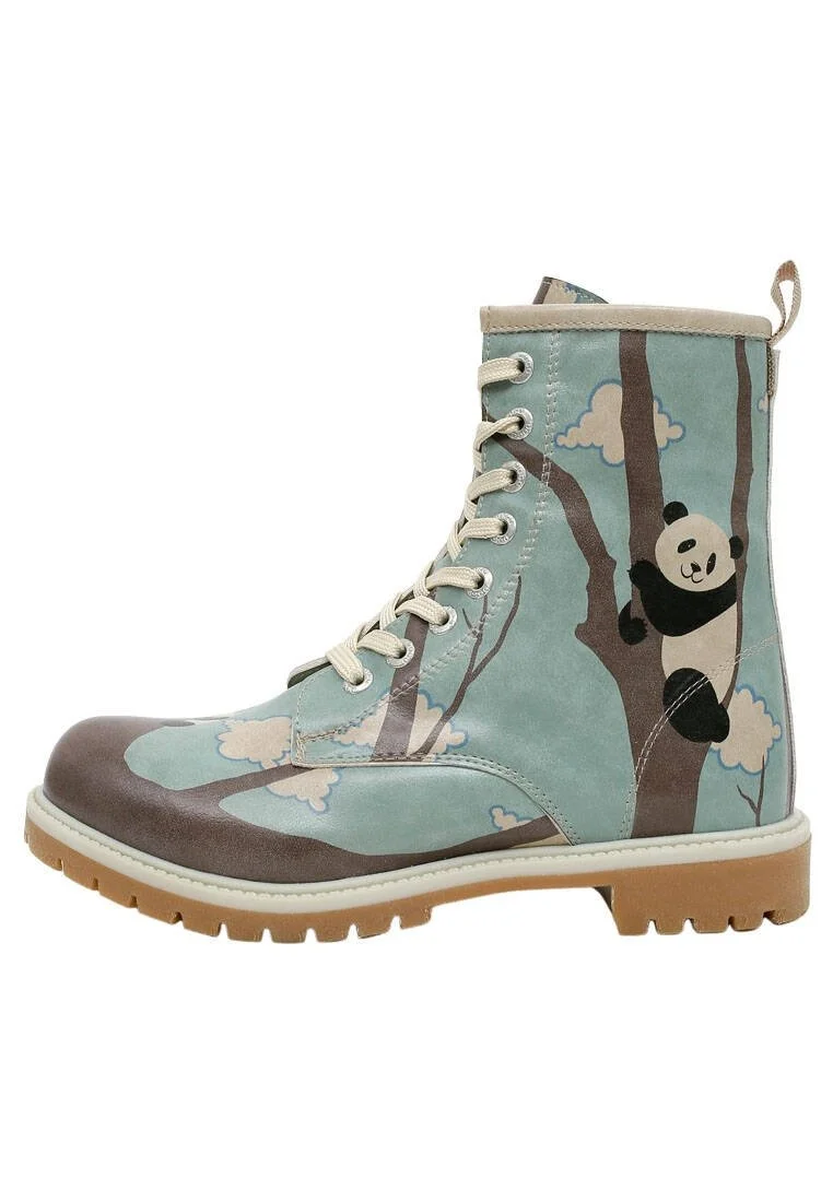 Women Vegan Leather Blue Long Boots - Panda Hug Design