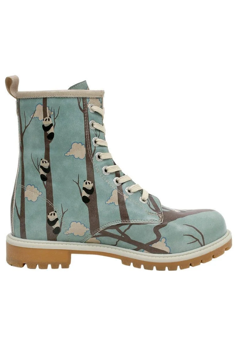 Women Vegan Leather Blue Long Boots - Panda Hug Design