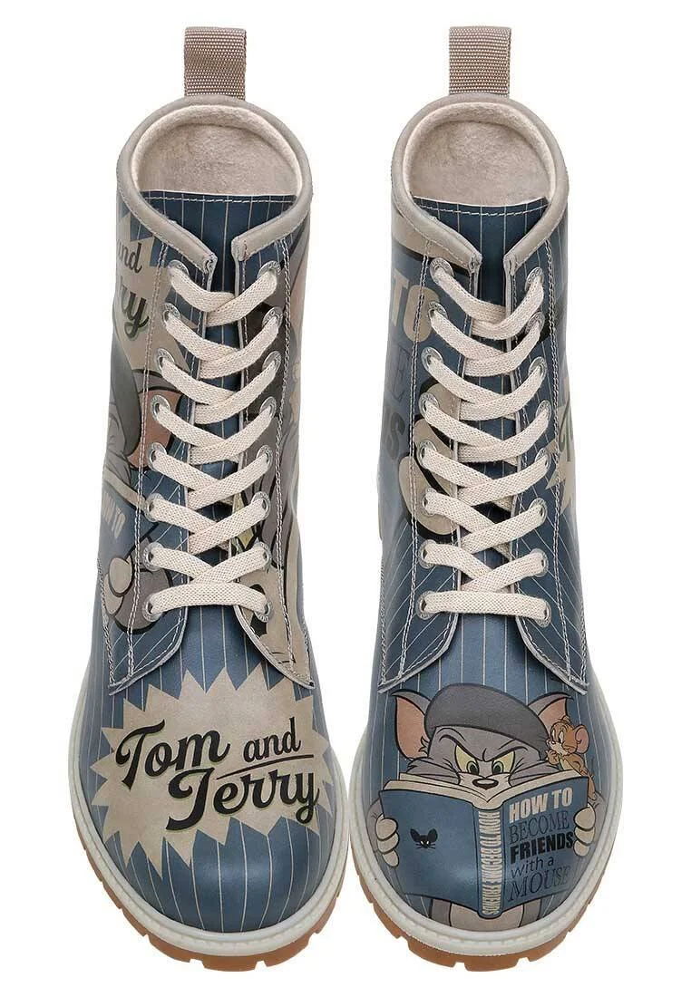 Women Vegan Leather Blue Long Boots - Warner Bros Friends-with-a-Mouse Design