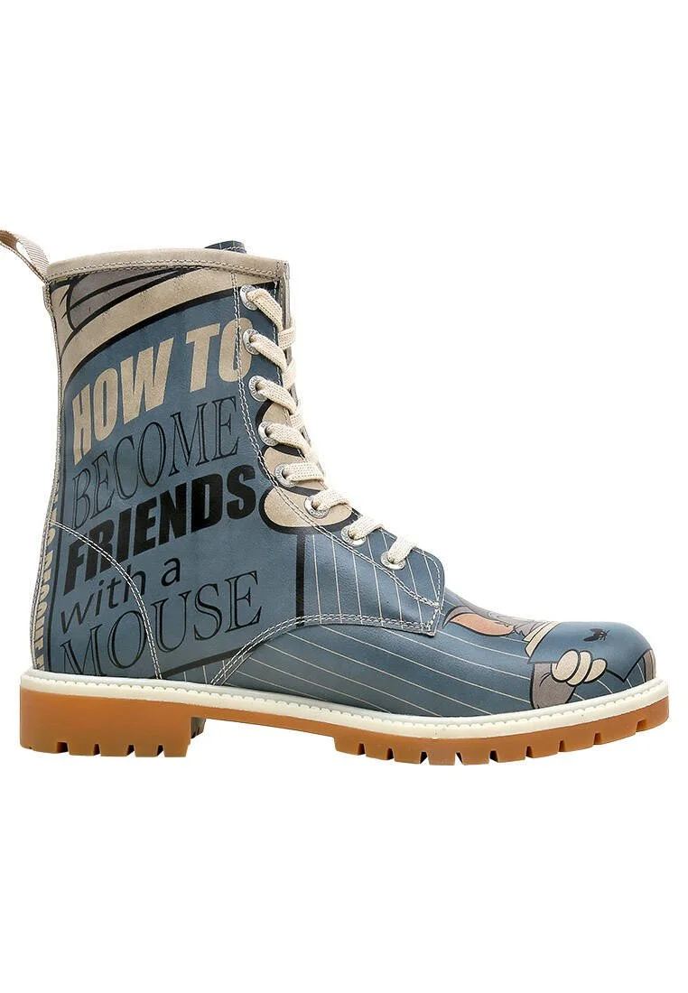 Women Vegan Leather Blue Long Boots - Warner Bros Friends-with-a-Mouse Design