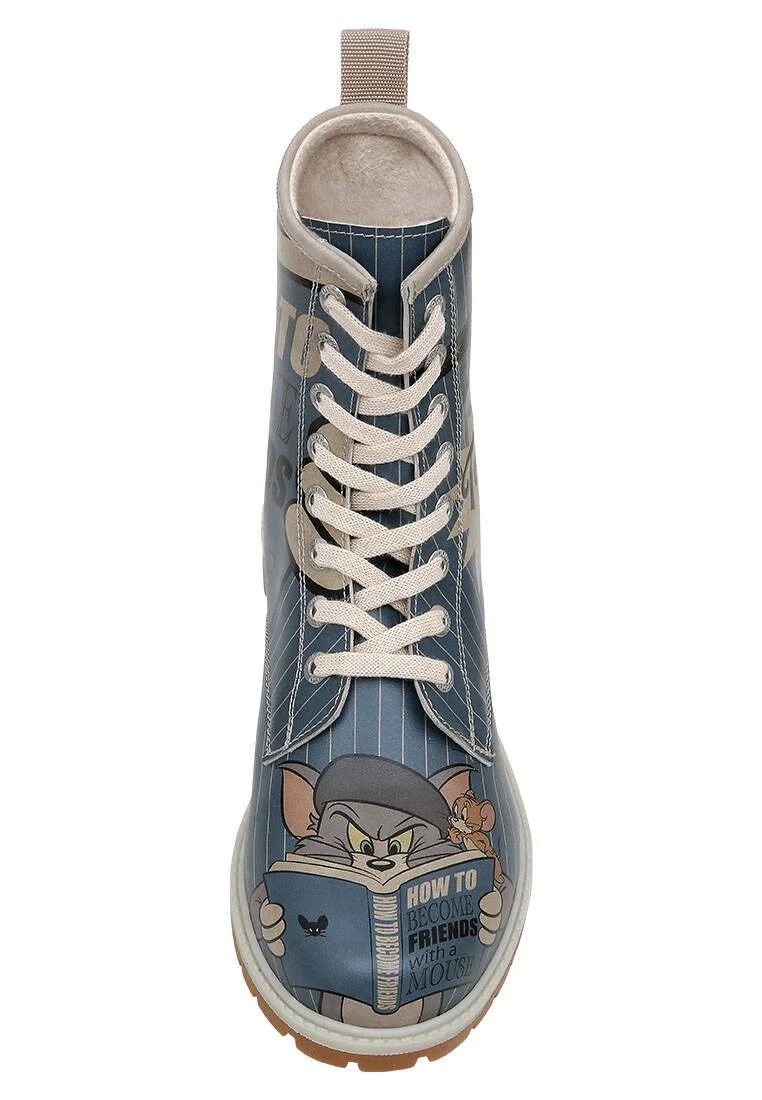 Women Vegan Leather Blue Long Boots - Warner Bros Friends-with-a-Mouse Design