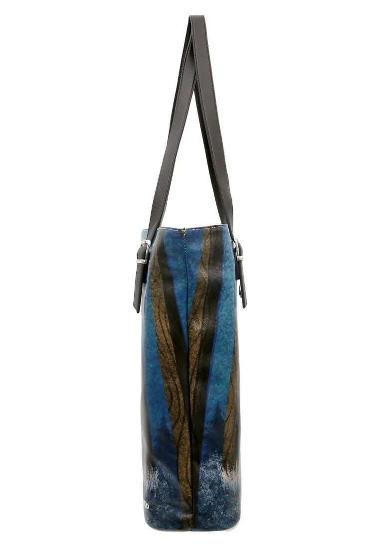 Women Vegan Leather Blue Shoulder Bag - Bear With A Balloon Design