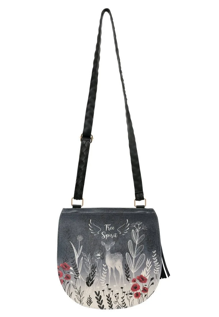Women Vegan Leather Blue Shoulder Bag - Free Spirit Design