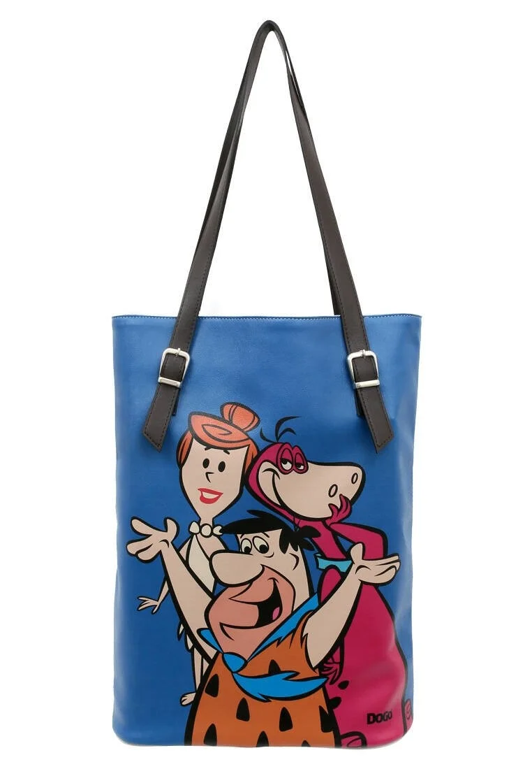 Women Vegan Leather Blue Shoulder Bag - Warner Bros Flintstones Family Rocks Design