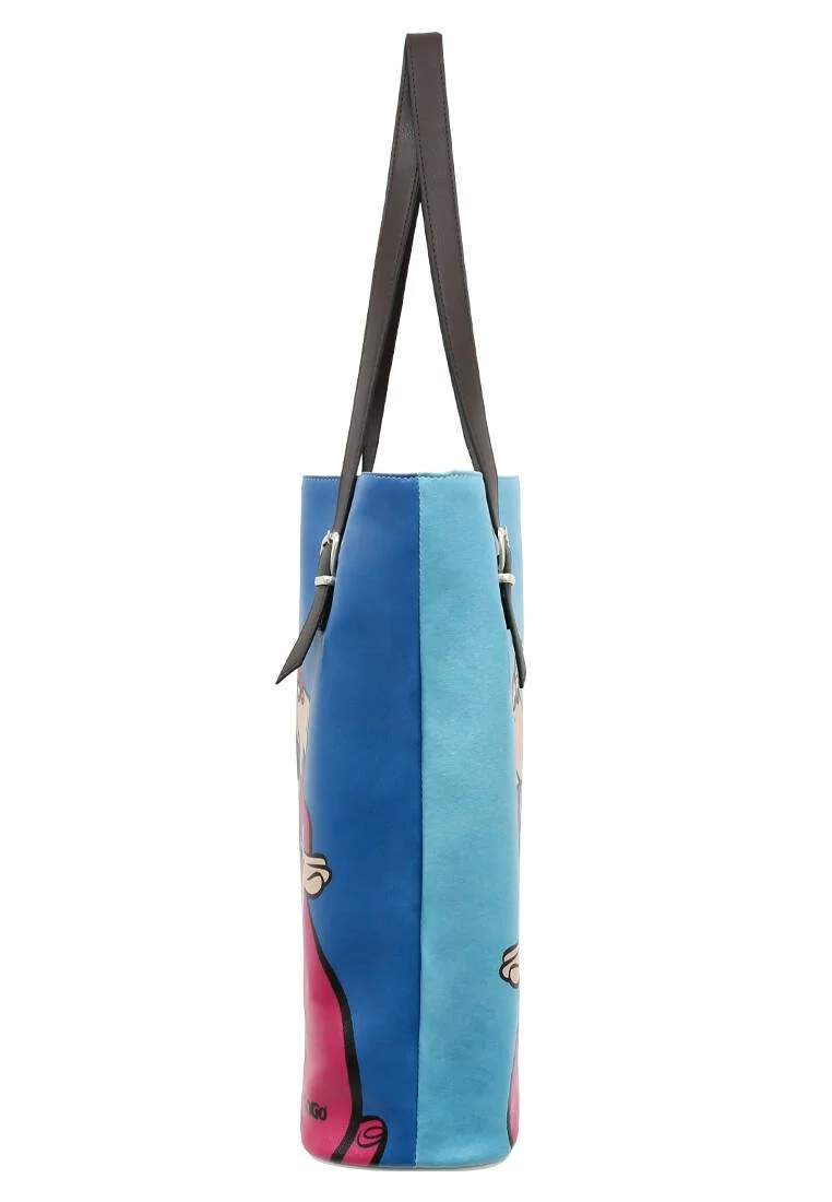 Women Vegan Leather Blue Shoulder Bag - Warner Bros Flintstones Family Rocks Design