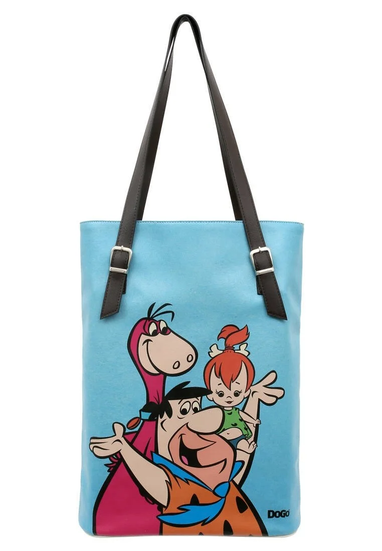 Women Vegan Leather Blue Shoulder Bag - Warner Bros Flintstones Family Rocks Design