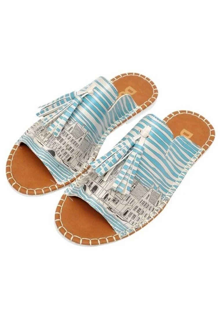 Women Vegan Leather Blue Slippers - Amsterdam Design