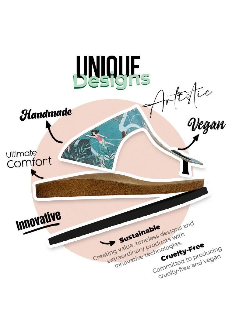 Women Vegan Leather Blue Slippers - Let's Swim Design