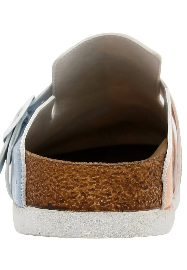 Women Vegan Leather Blue Slippers - Family Portrait Design