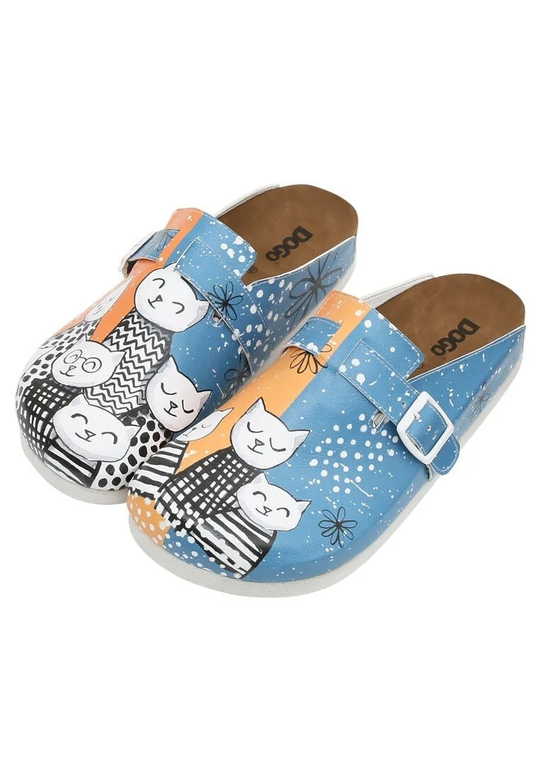 Women Vegan Leather Blue Slippers - Family Portrait Design