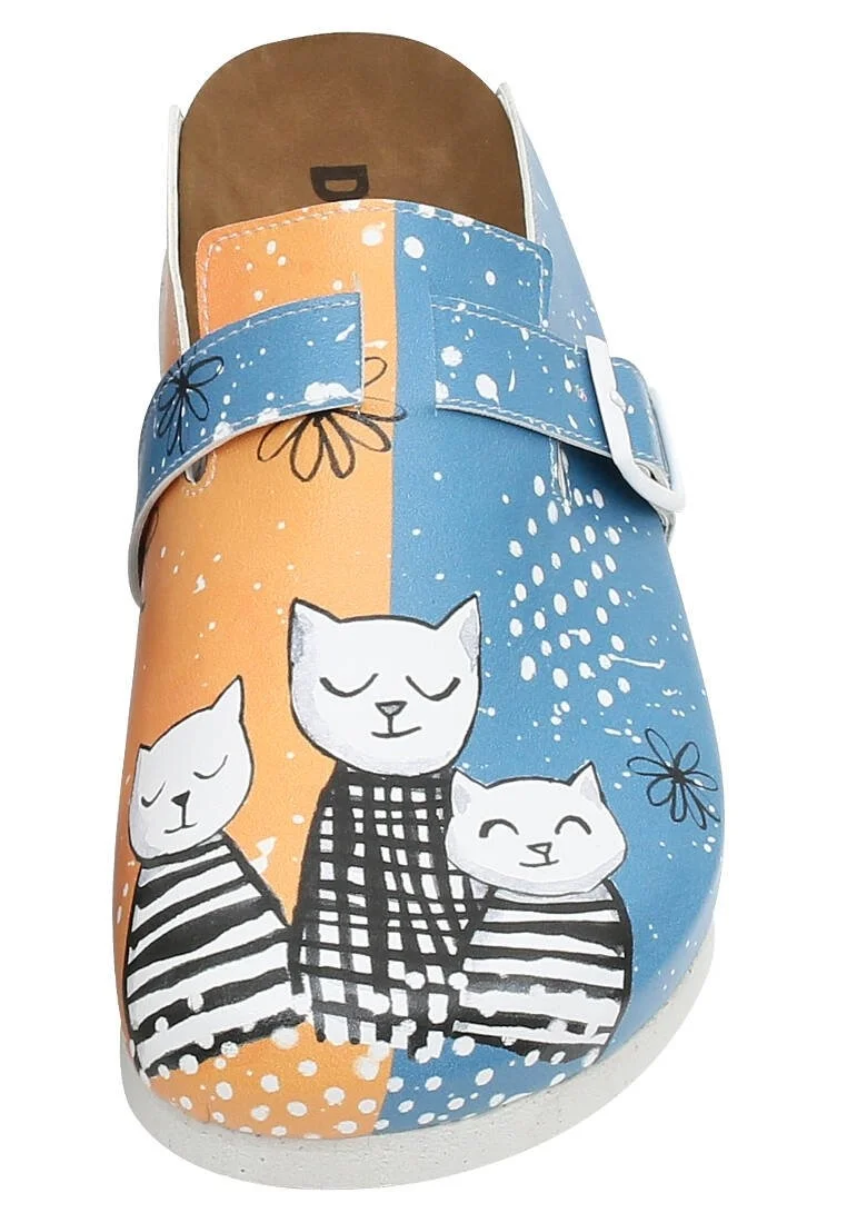 Women Vegan Leather Blue Slippers - Family Portrait Design