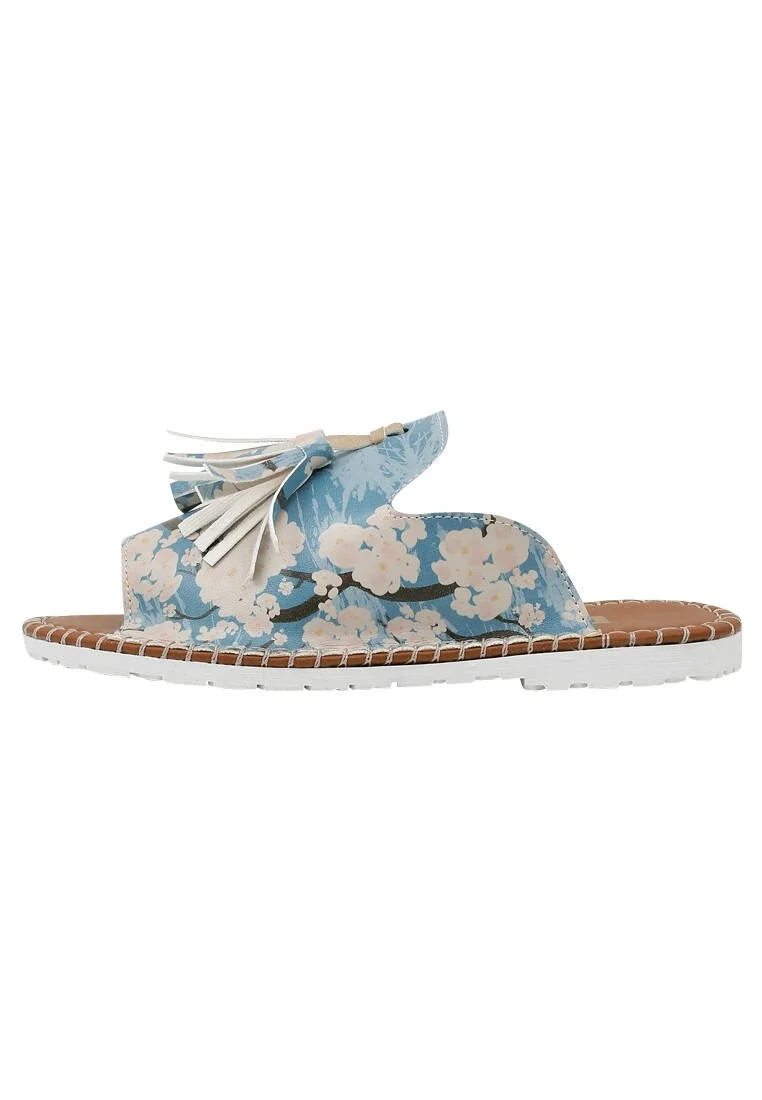 Women Vegan Leather Blue Slippers - Bloom Where You Are Planted Design