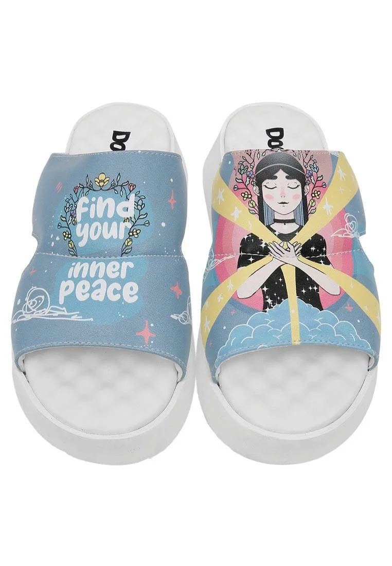 Women Vegan Leather Blue Slippers - Find Your Inner Peace Design