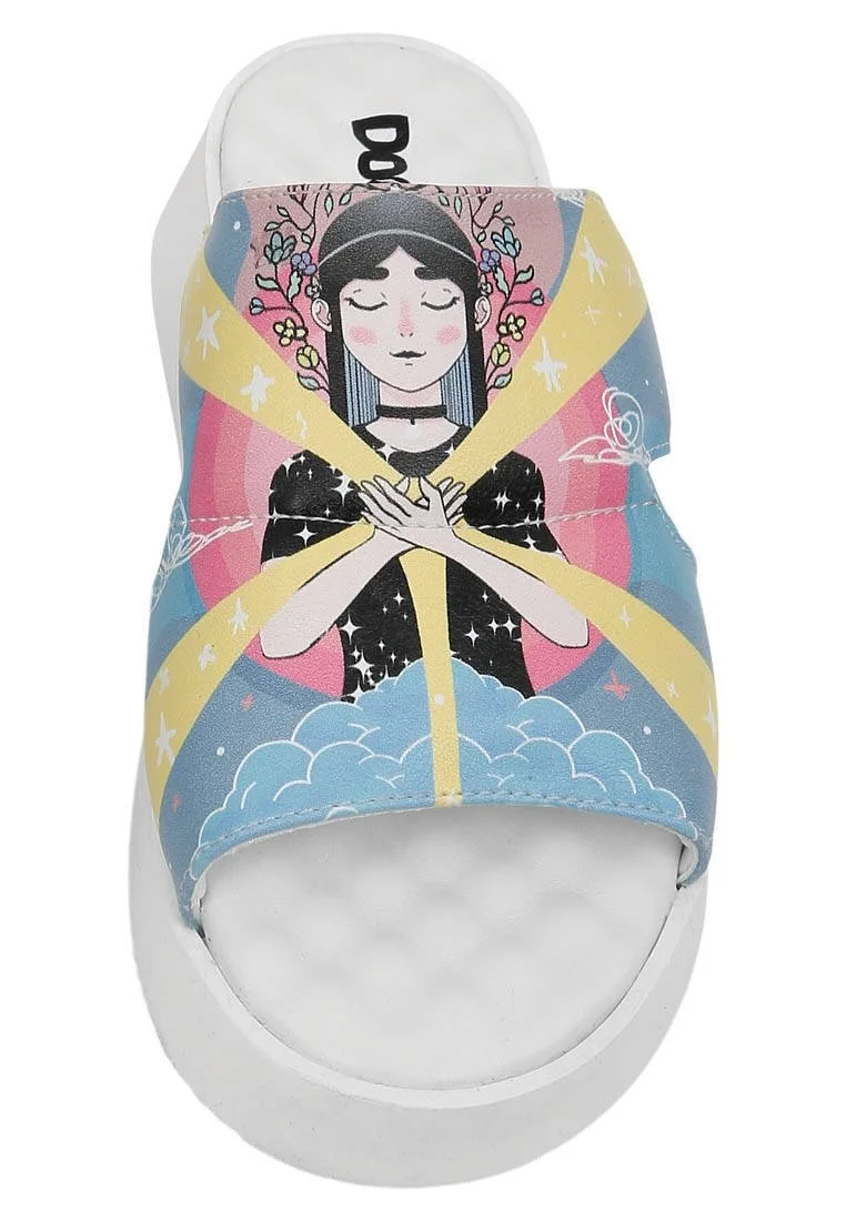 Women Vegan Leather Blue Slippers - Find Your Inner Peace Design