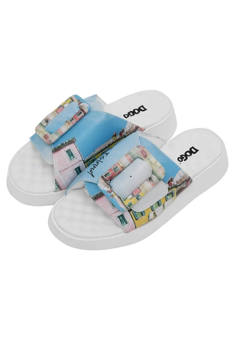 Women Vegan Leather Blue Slippers - Burano Island Design